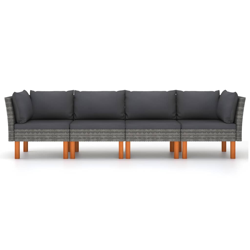 Tuinbank 4-zits met kussens poly rattan grijs is nu te koop bij PeponiXL, paradijselijk wonen!