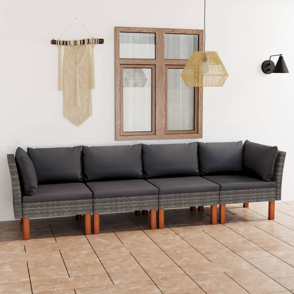 Tuinbank 4-zits met kussens poly rattan grijs is nu te koop bij PeponiXL, paradijselijk wonen!