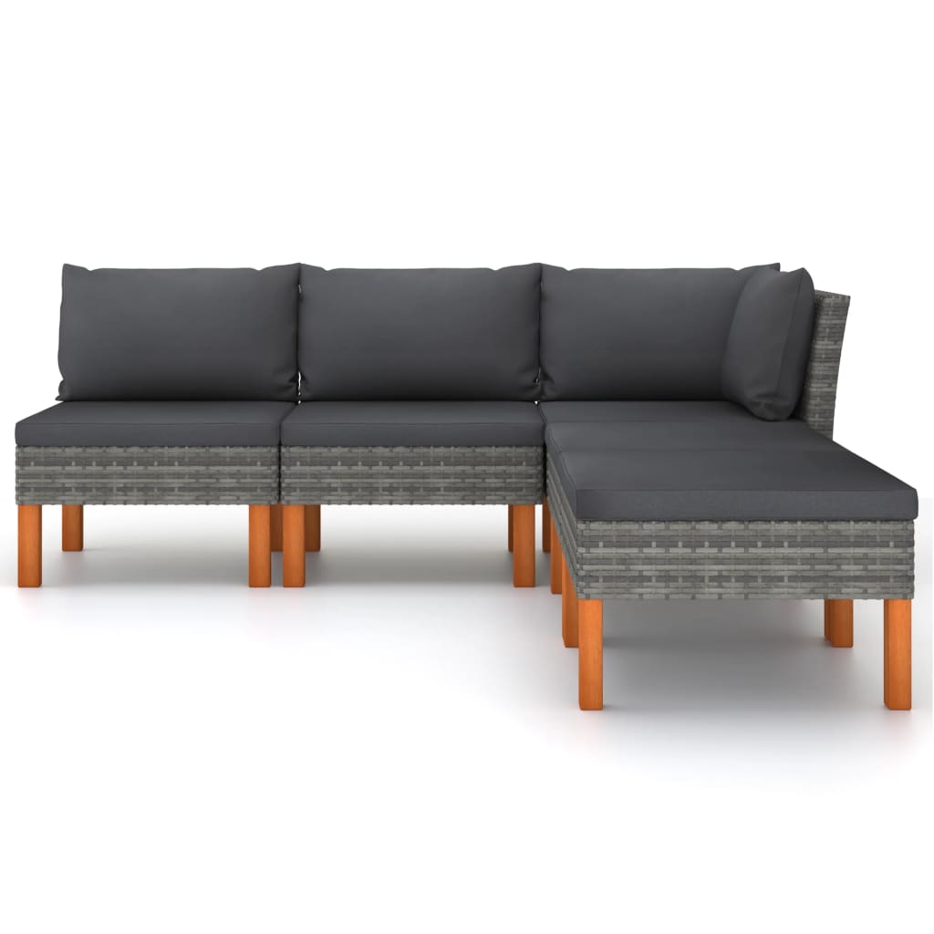 5-delige Loungeset met kussens poly rattan grijs is nu te koop bij PeponiXL, paradijselijk wonen!