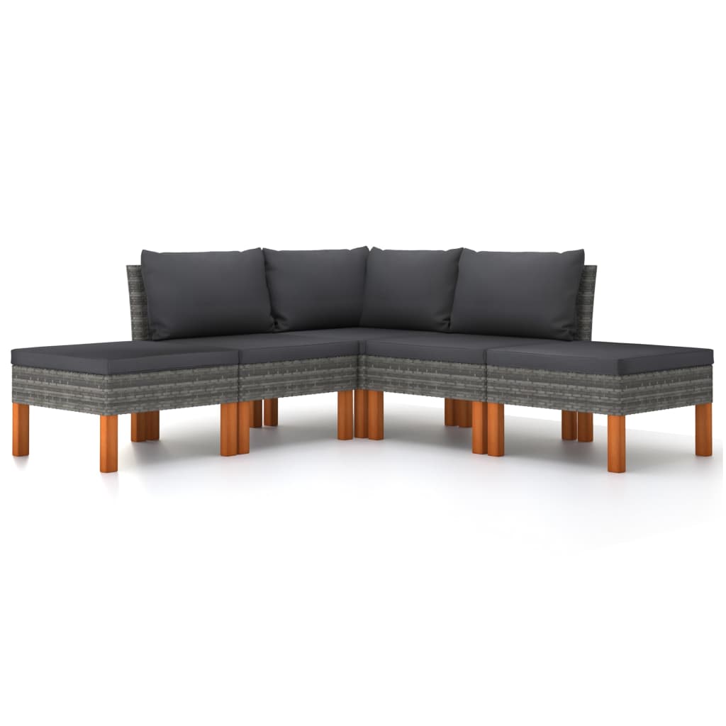 5-delige Loungeset met kussens poly rattan grijs is nu te koop bij PeponiXL, paradijselijk wonen!