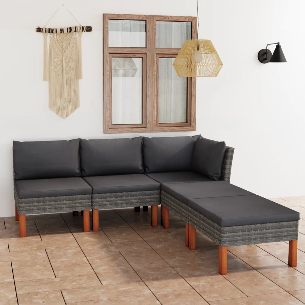 5-delige Loungeset met kussens poly rattan grijs is nu te koop bij PeponiXL, paradijselijk wonen!