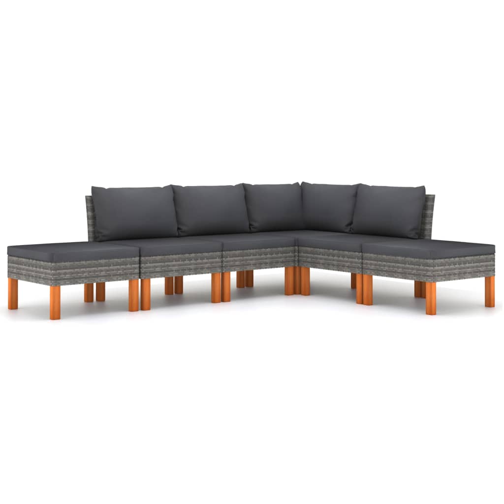 6-delige Loungeset met kussens poly rattan grijs is nu te koop bij PeponiXL, paradijselijk wonen!