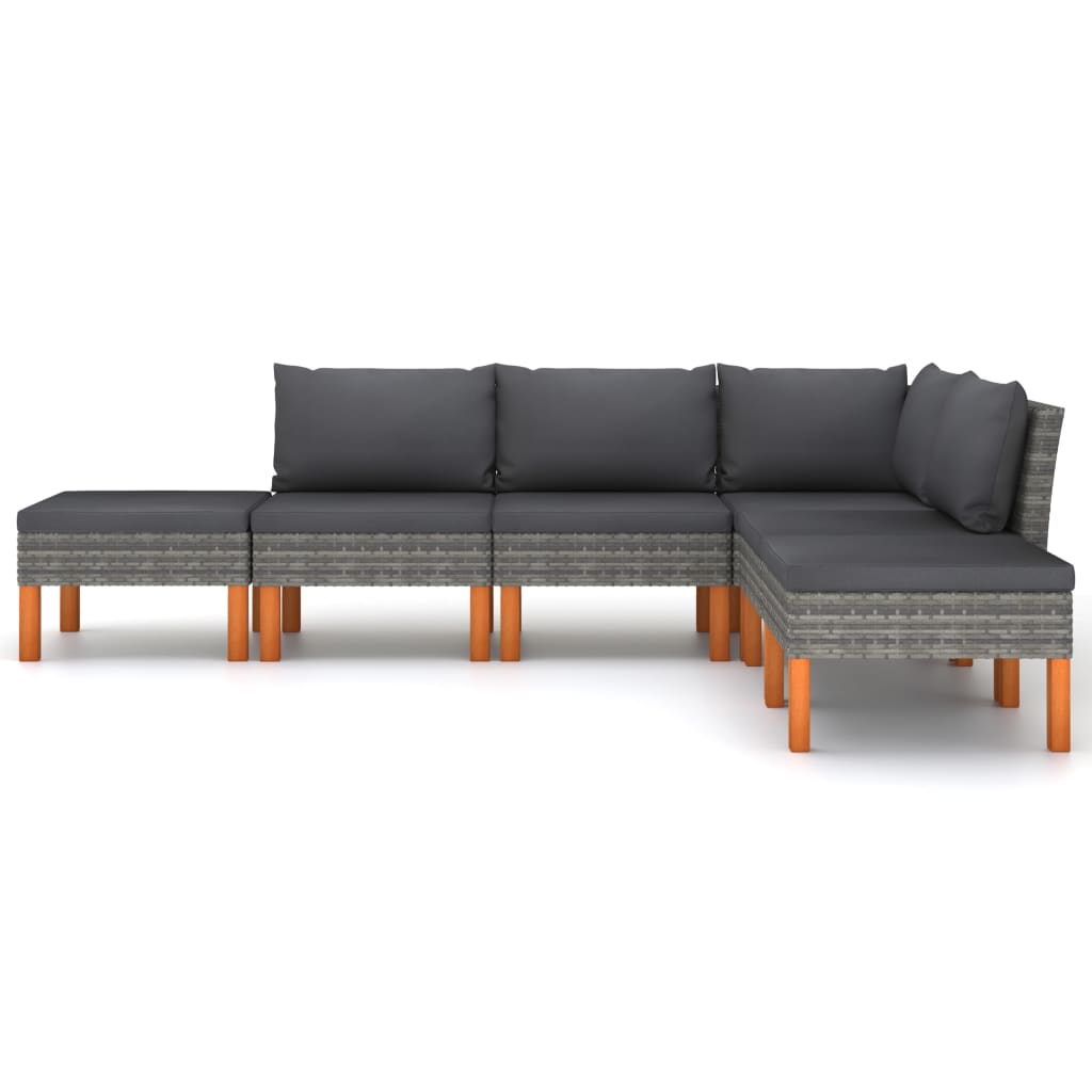 6-delige Loungeset met kussens poly rattan grijs is nu te koop bij PeponiXL, paradijselijk wonen!