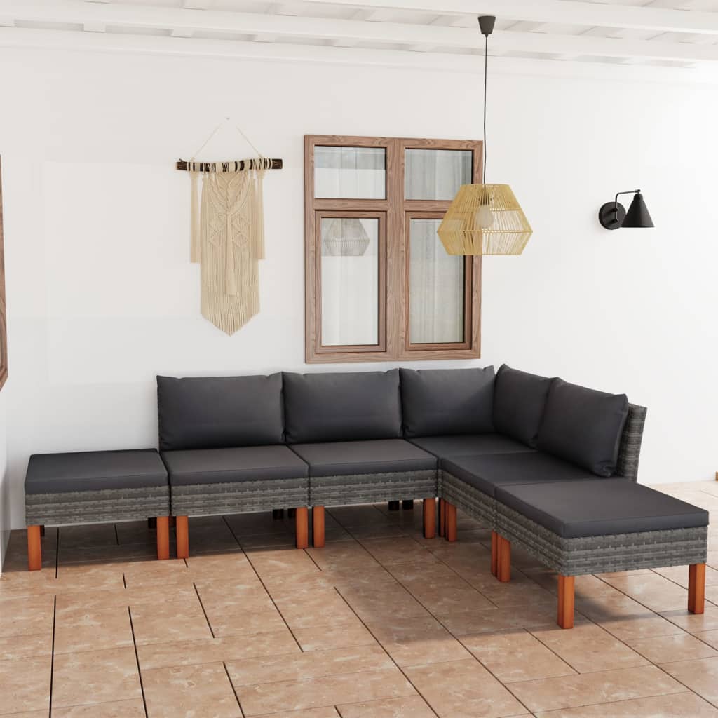 6-delige Loungeset met kussens poly rattan grijs is nu te koop bij PeponiXL, paradijselijk wonen!