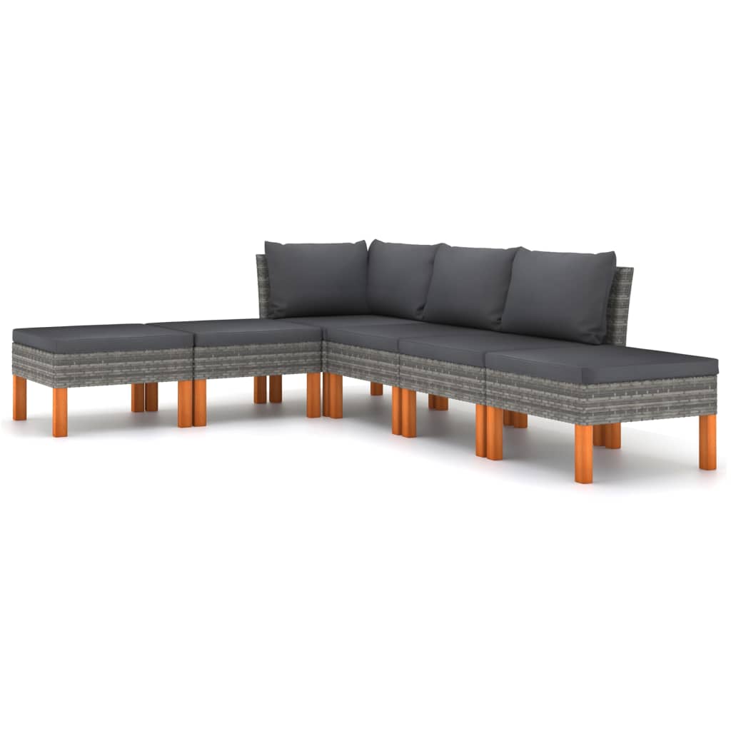 6-delige Loungeset met kussens poly rattan grijs is nu te koop bij PeponiXL, paradijselijk wonen!