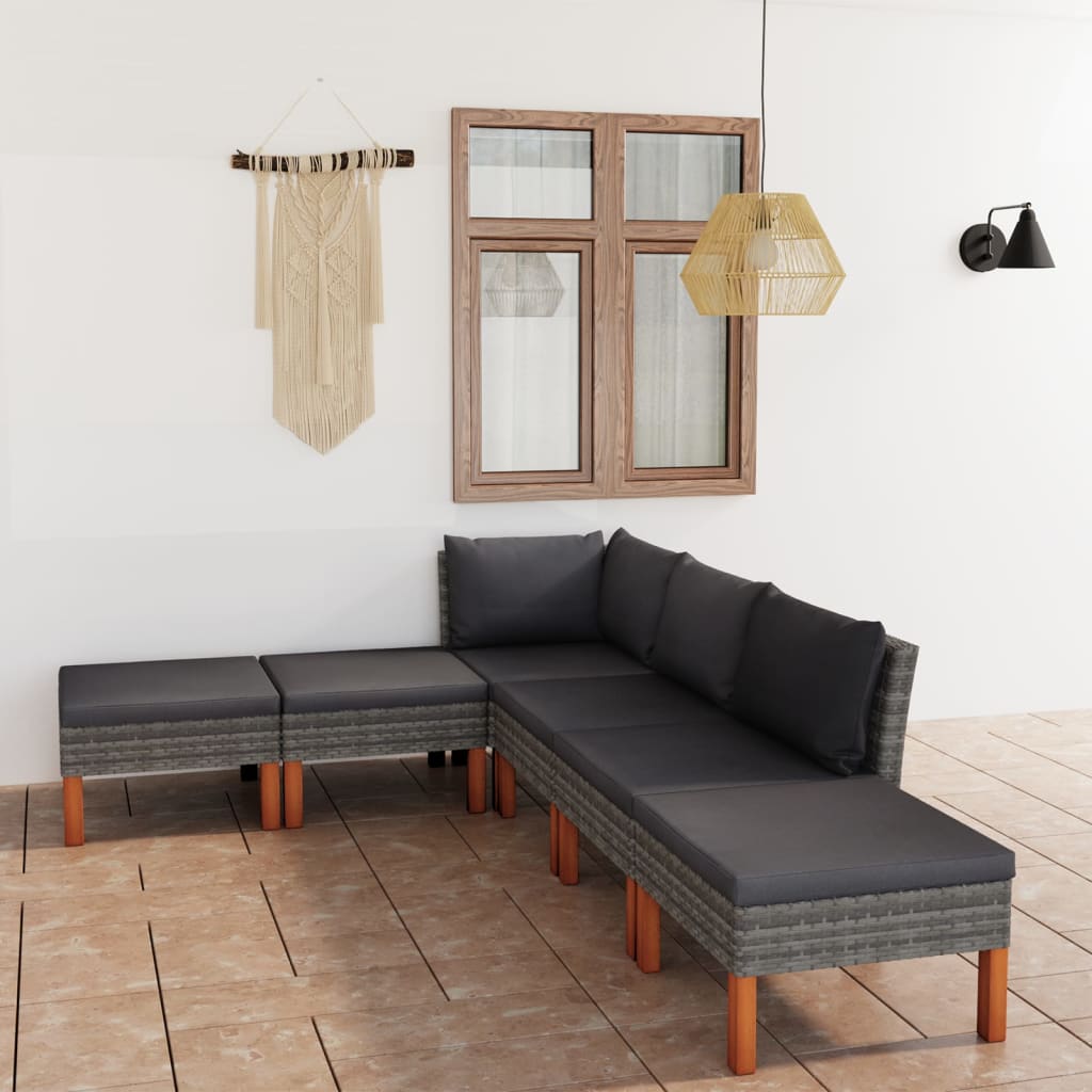 6-delige Loungeset met kussens poly rattan grijs is nu te koop bij PeponiXL, paradijselijk wonen!
