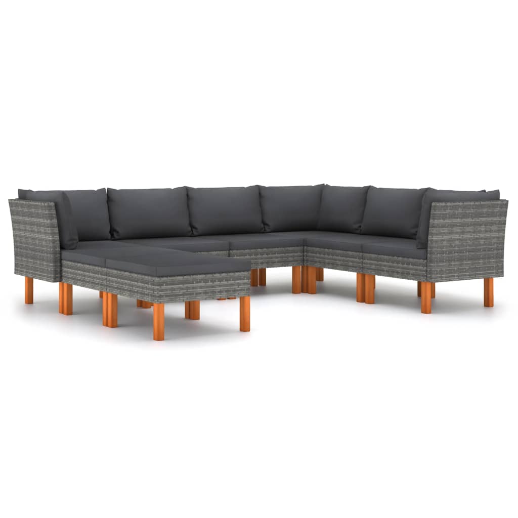 8-delige Loungeset met kussens poly rattan grijs is nu te koop bij PeponiXL, paradijselijk wonen!