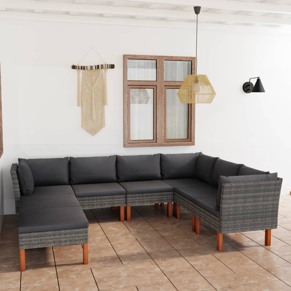 8-delige Loungeset met kussens poly rattan grijs is nu te koop bij PeponiXL, paradijselijk wonen!