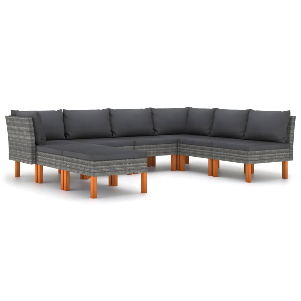 8-delige Loungeset met kussens poly rattan grijs is nu te koop bij PeponiXL, paradijselijk wonen!