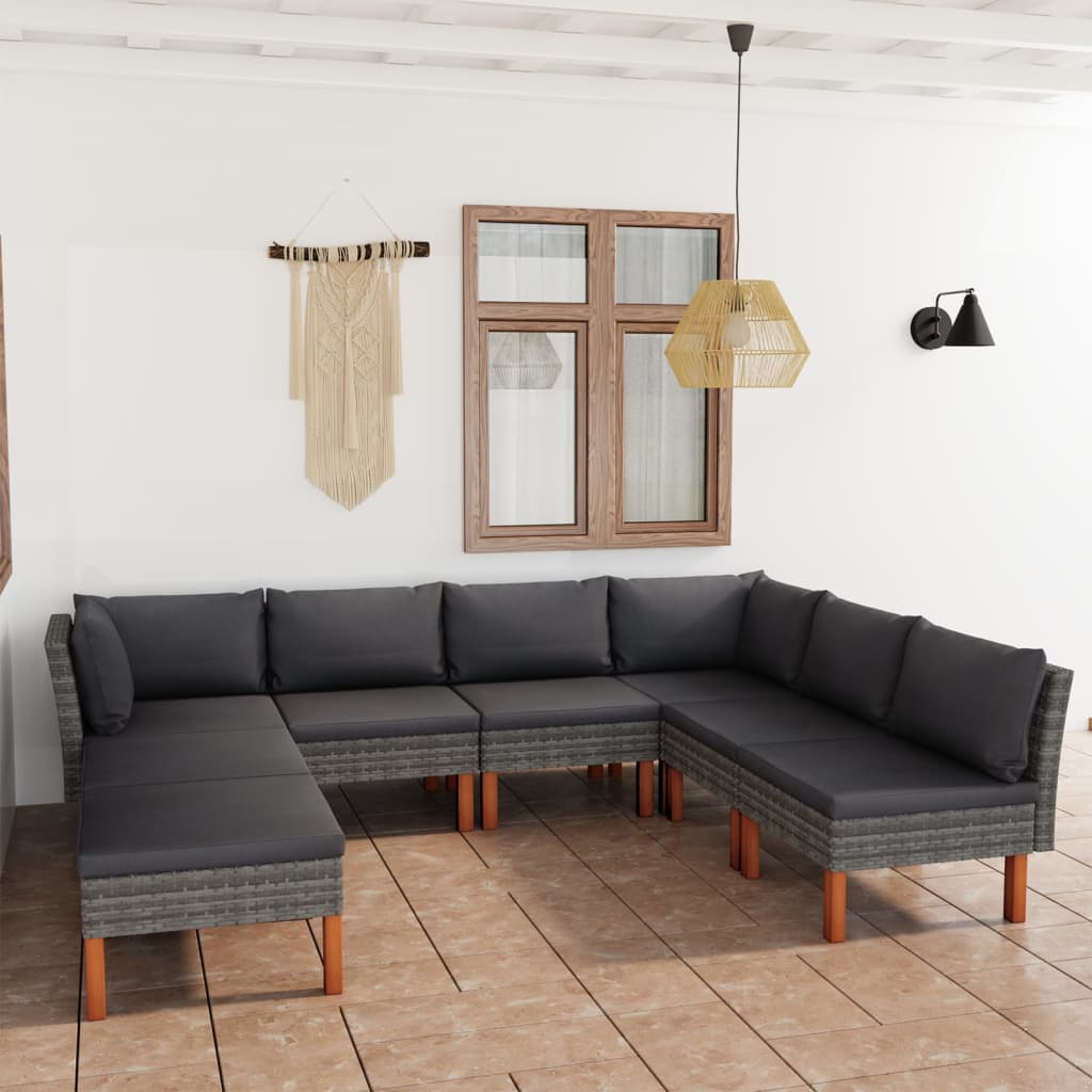 8-delige Loungeset met kussens poly rattan grijs is nu te koop bij PeponiXL, paradijselijk wonen!