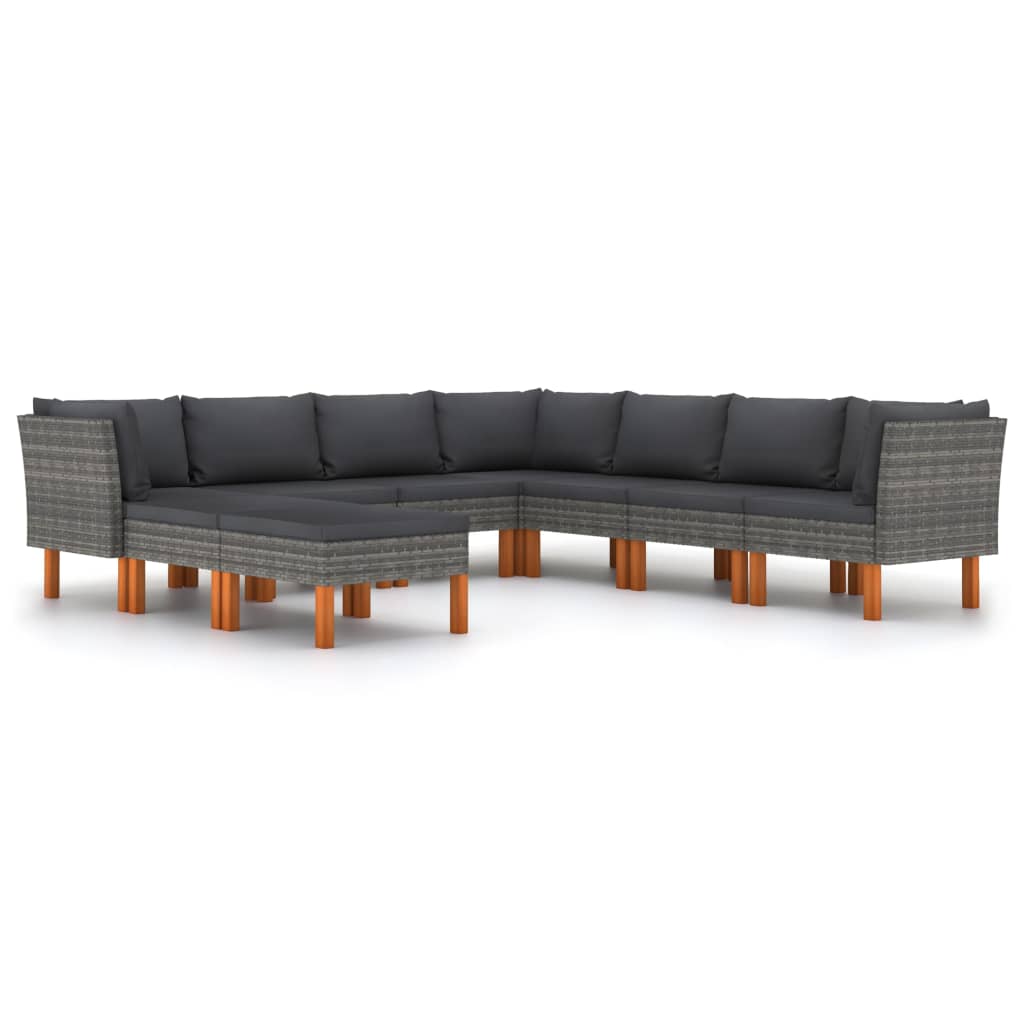 9-delige Loungeset met kussens poly rattan grijs is nu te koop bij PeponiXL, paradijselijk wonen!