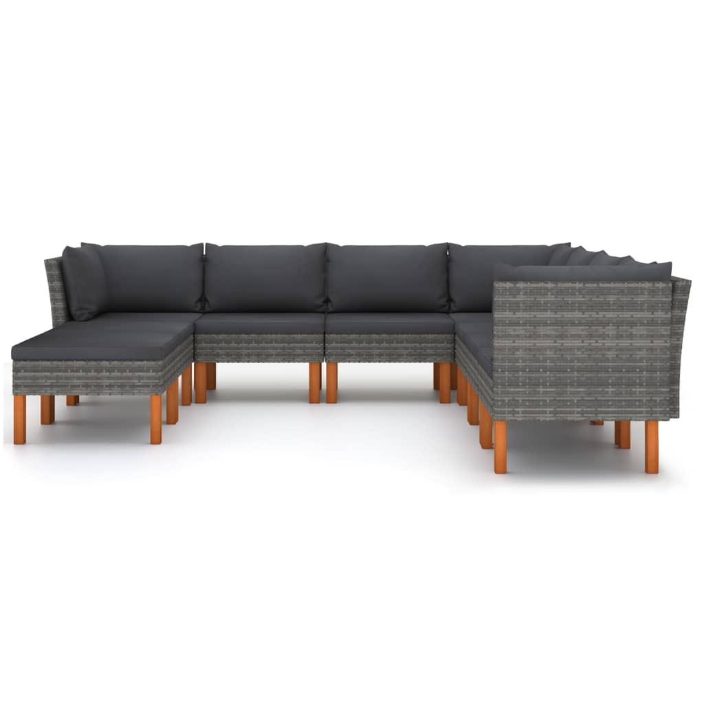 9-delige Loungeset met kussens poly rattan grijs is nu te koop bij PeponiXL, paradijselijk wonen!