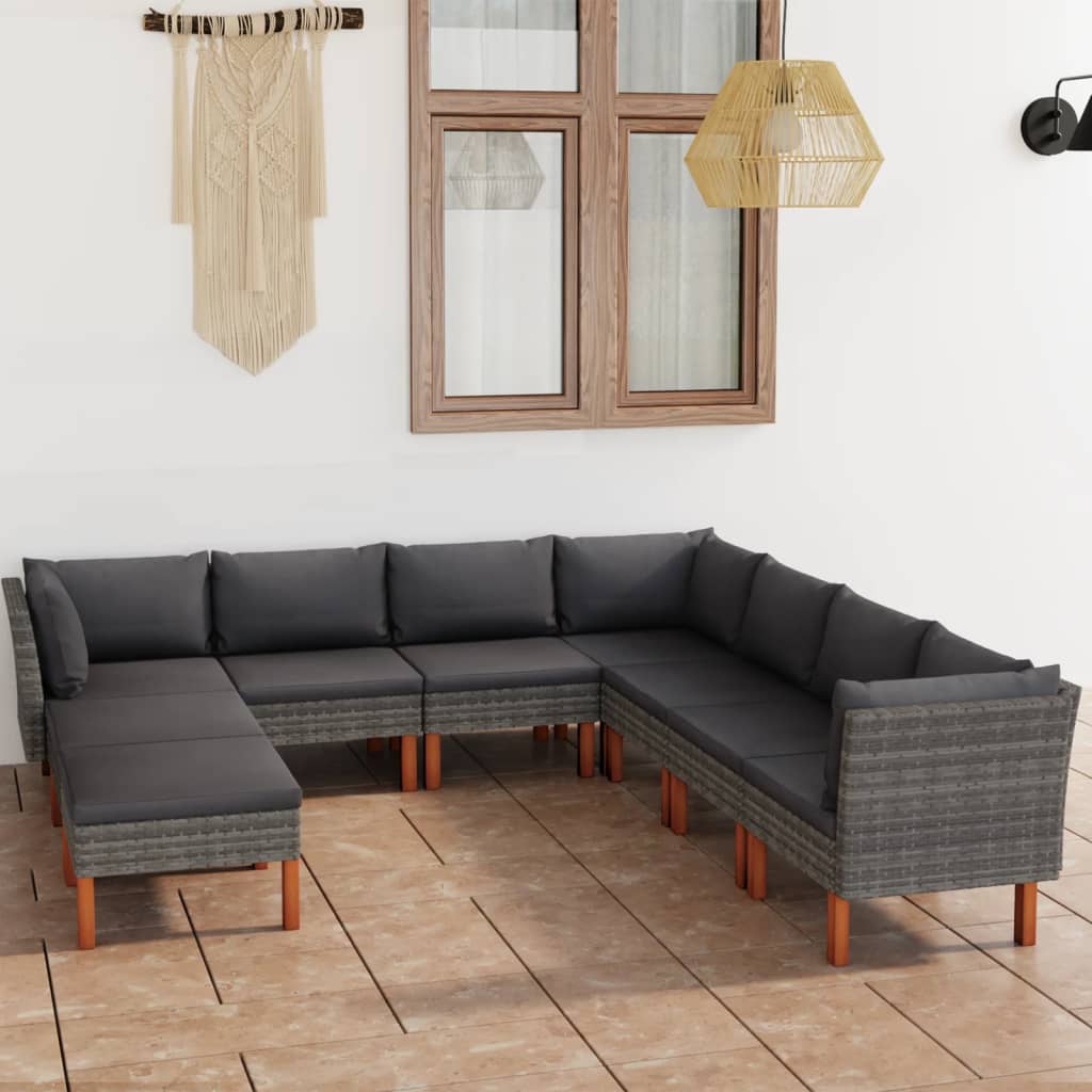 9-delige Loungeset met kussens poly rattan grijs is nu te koop bij PeponiXL, paradijselijk wonen!