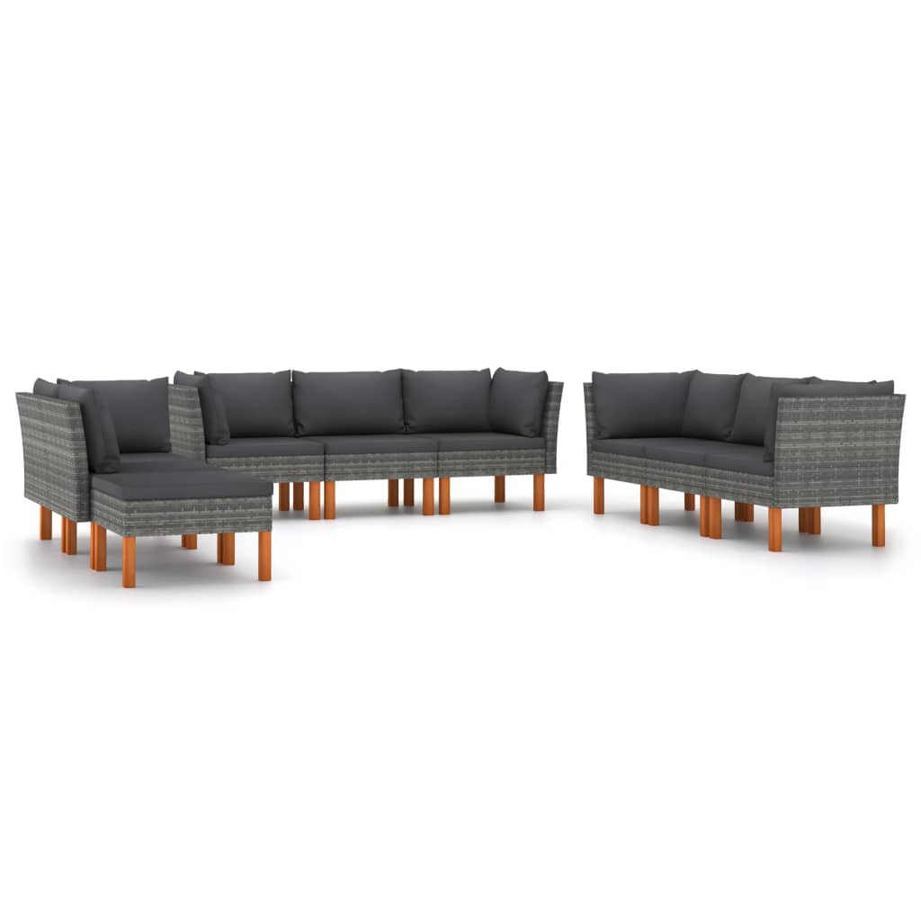 9-delige Loungeset met kussens poly rattan grijs is nu te koop bij PeponiXL, paradijselijk wonen!