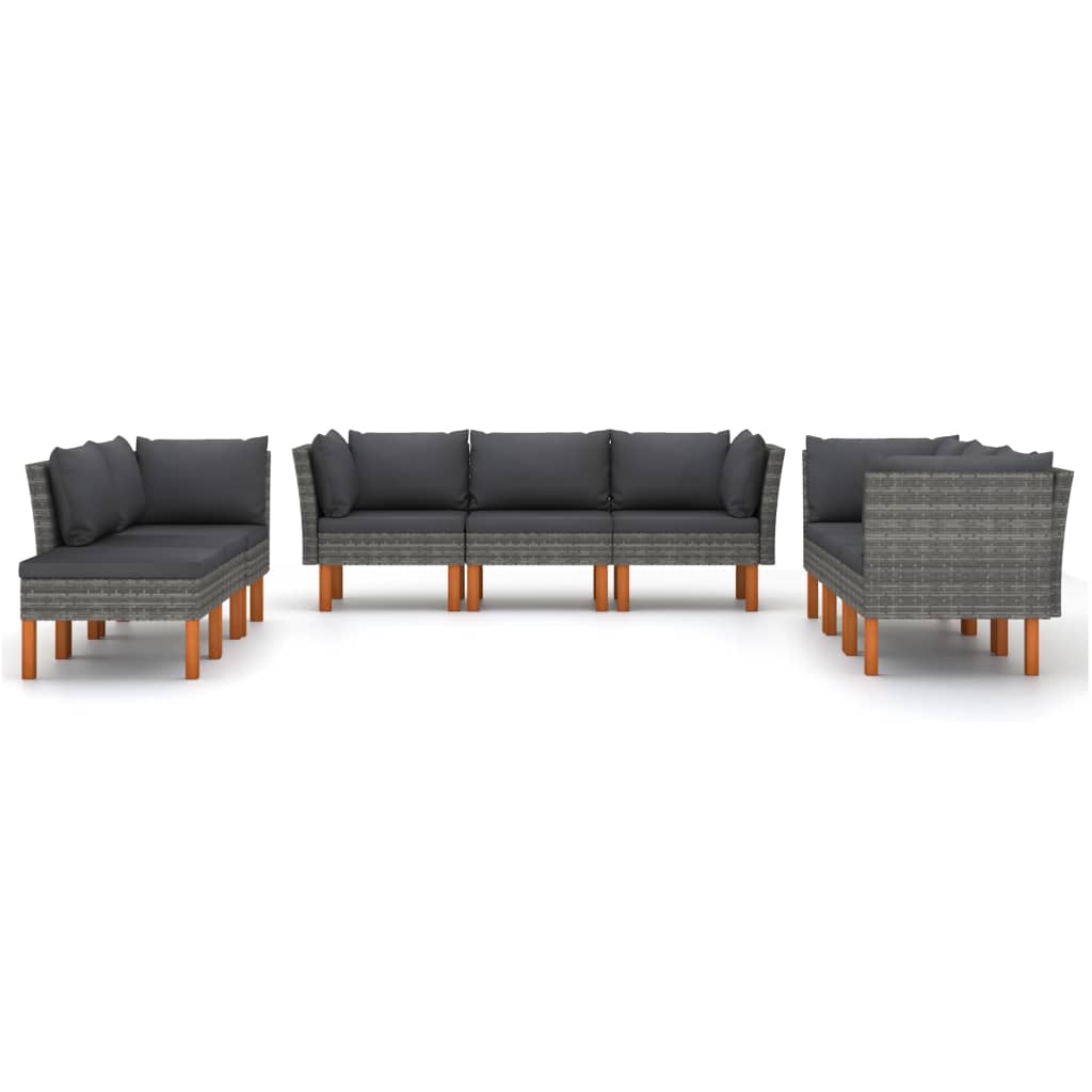 9-delige Loungeset met kussens poly rattan grijs is nu te koop bij PeponiXL, paradijselijk wonen!