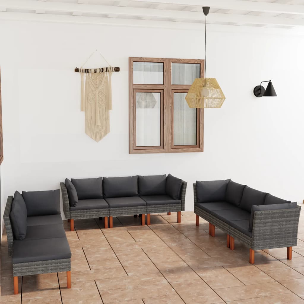 9-delige Loungeset met kussens poly rattan grijs is nu te koop bij PeponiXL, paradijselijk wonen!