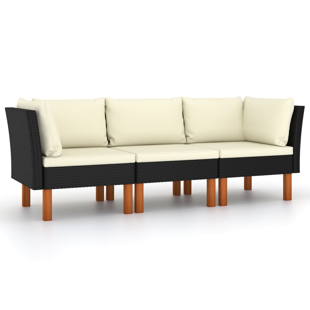 Tuinbank 3-zits met kussens poly rattan zwart is nu te koop bij PeponiXL, paradijselijk wonen!
