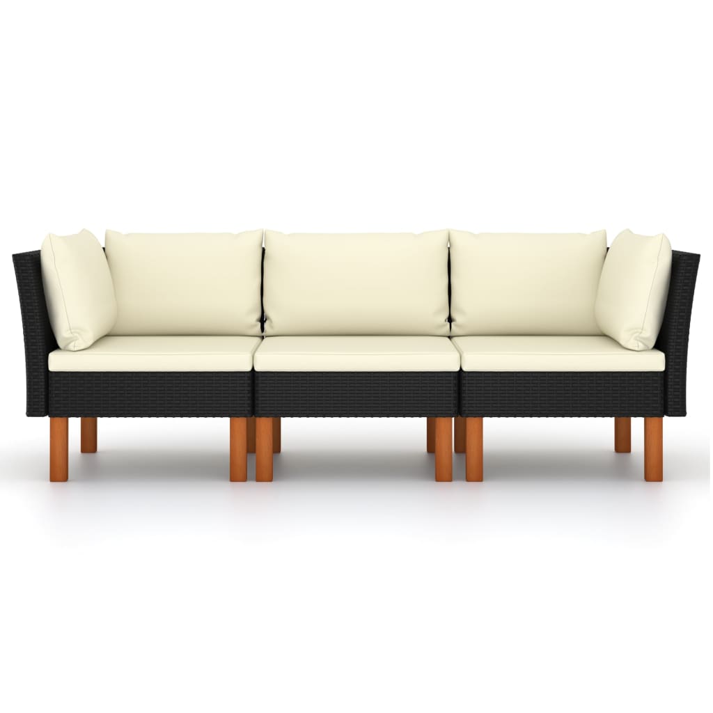 Tuinbank 3-zits met kussens poly rattan zwart is nu te koop bij PeponiXL, paradijselijk wonen!