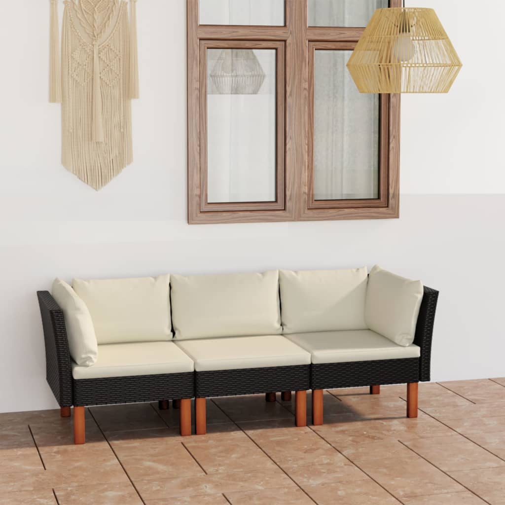 Tuinbank 3-zits met kussens poly rattan zwart is nu te koop bij PeponiXL, paradijselijk wonen!