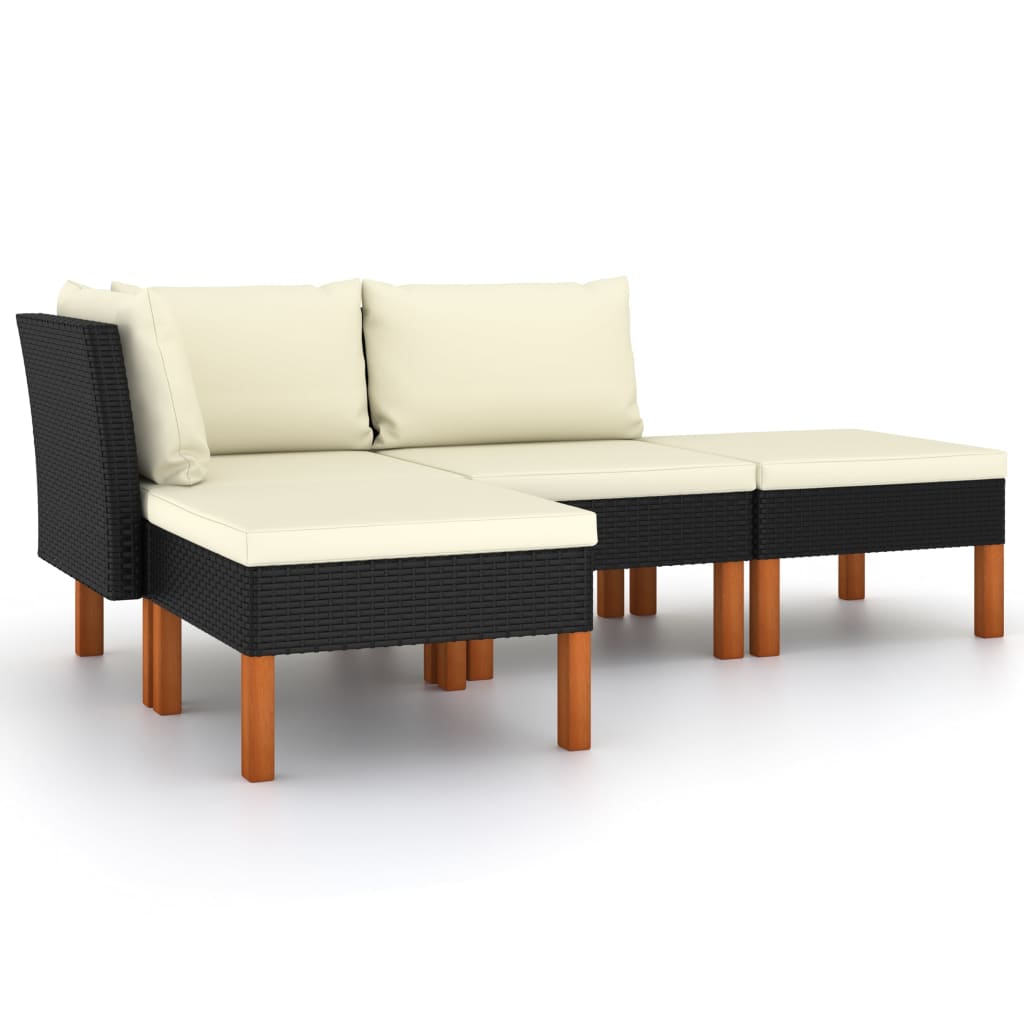 4-delige Loungeset met kussens poly rattan zwart is nu te koop bij PeponiXL, paradijselijk wonen!