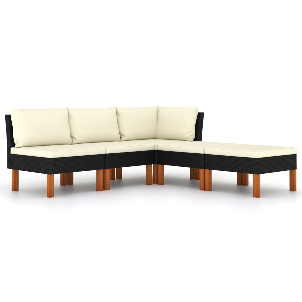 5-delige Loungeset met kussens poly rattan zwart is nu te koop bij PeponiXL, paradijselijk wonen!