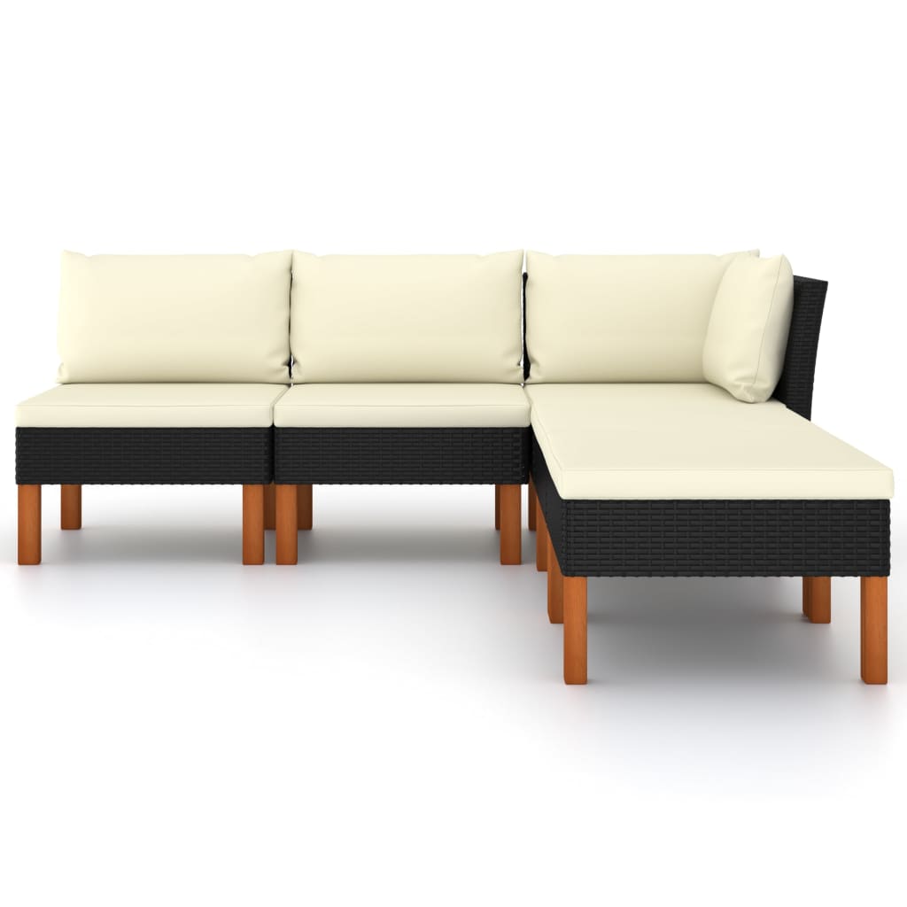5-delige Loungeset met kussens poly rattan zwart is nu te koop bij PeponiXL, paradijselijk wonen!