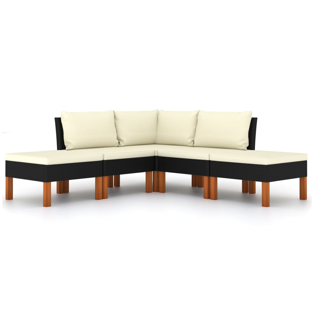 5-delige Loungeset met kussens poly rattan zwart is nu te koop bij PeponiXL, paradijselijk wonen!