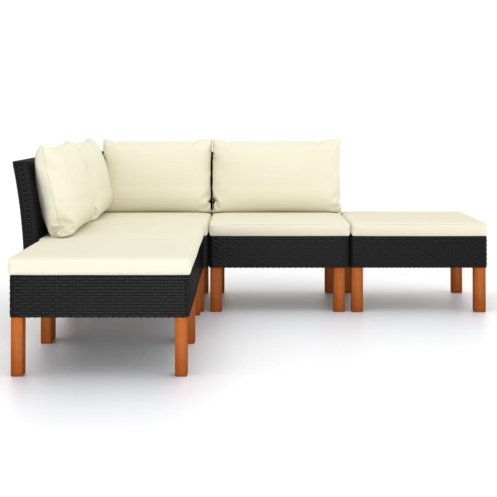 5-delige Loungeset met kussens poly rattan zwart is nu te koop bij PeponiXL, paradijselijk wonen!