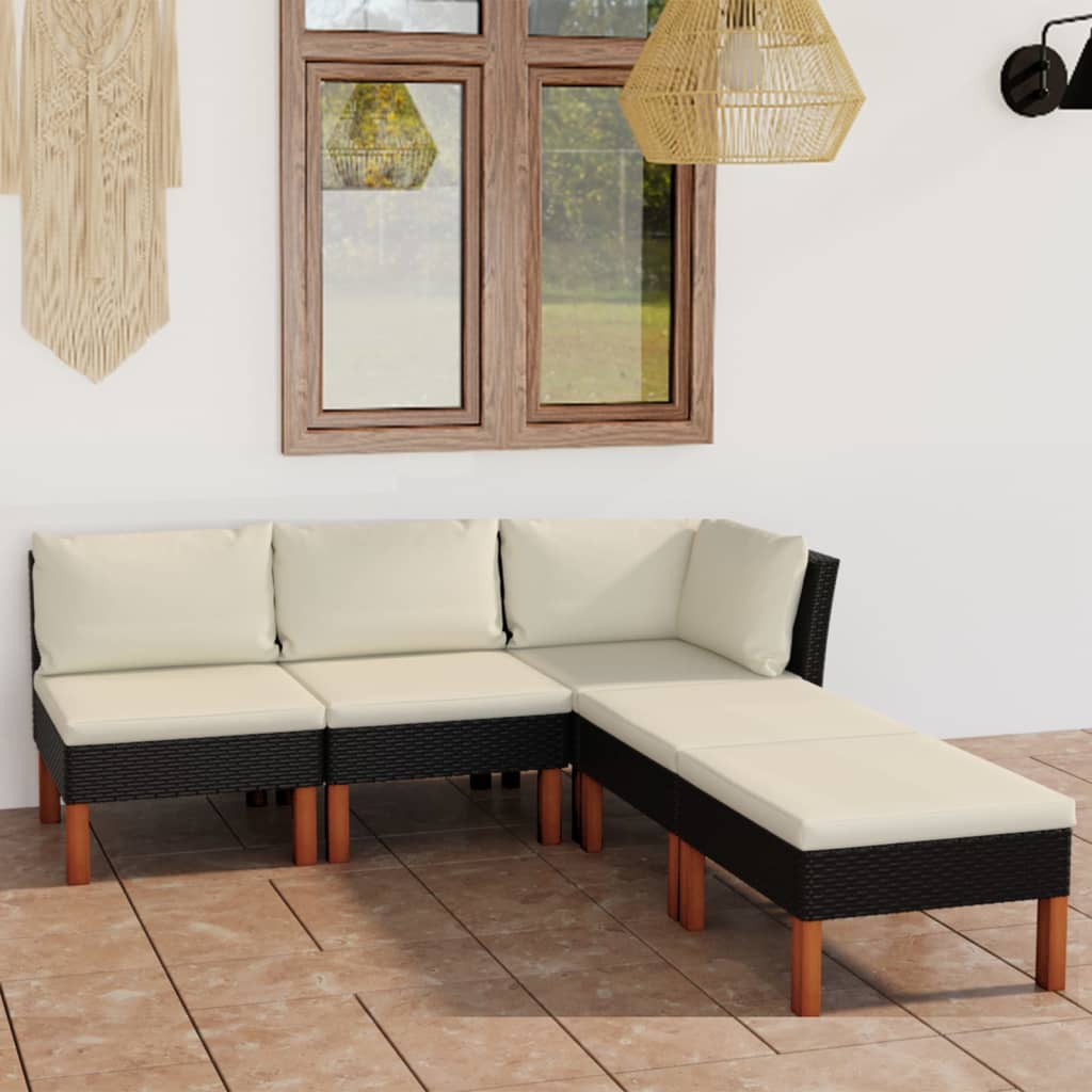 5-delige Loungeset met kussens poly rattan zwart is nu te koop bij PeponiXL, paradijselijk wonen!