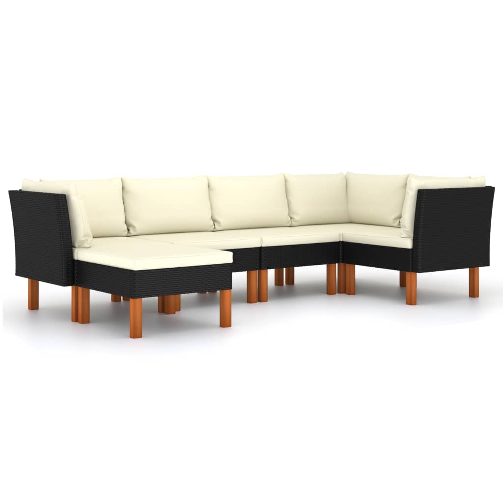 6-delige Loungeset met kussens poly rattan zwart is nu te koop bij PeponiXL, paradijselijk wonen!