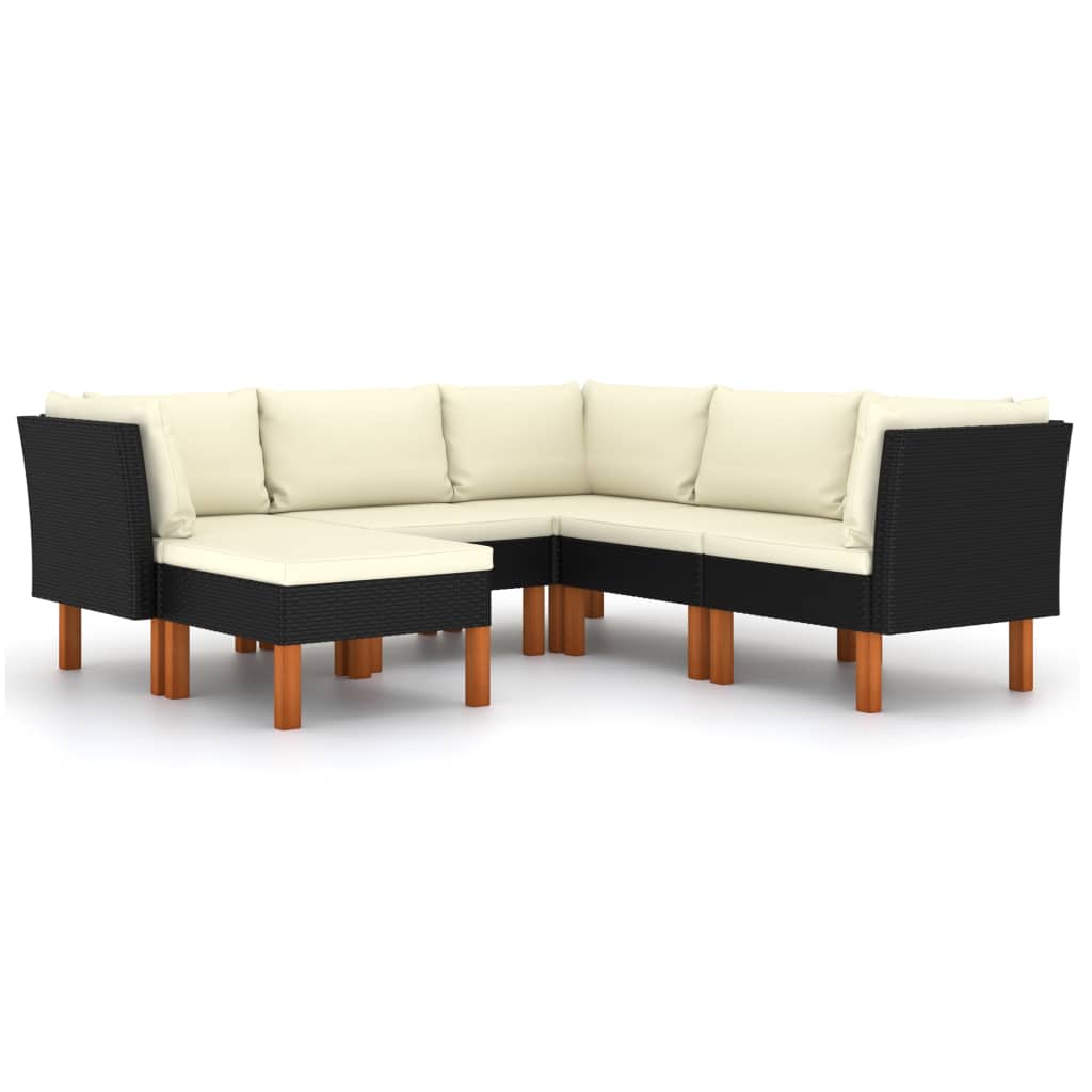 6-delige Loungeset met kussens poly rattan zwart is nu te koop bij PeponiXL, paradijselijk wonen!