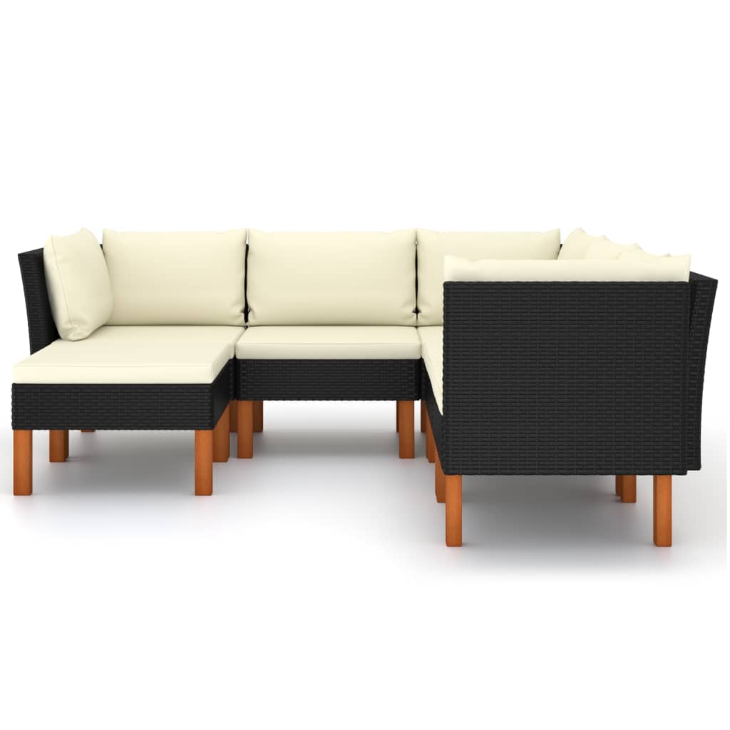 6-delige Loungeset met kussens poly rattan zwart is nu te koop bij PeponiXL, paradijselijk wonen!