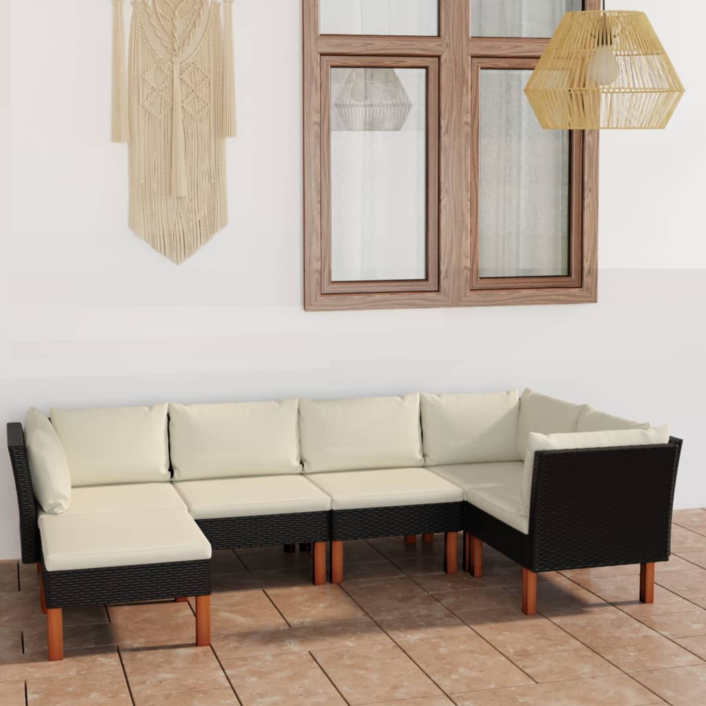 6-delige Loungeset met kussens poly rattan zwart is nu te koop bij PeponiXL, paradijselijk wonen!