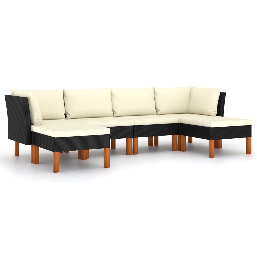 6-delige Loungeset met kussens poly rattan zwart is nu te koop bij PeponiXL, paradijselijk wonen!