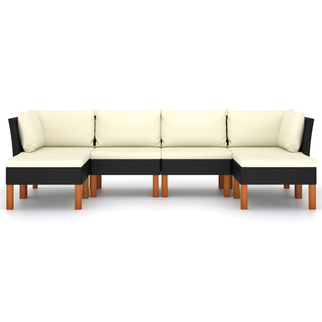 6-delige Loungeset met kussens poly rattan zwart is nu te koop bij PeponiXL, paradijselijk wonen!