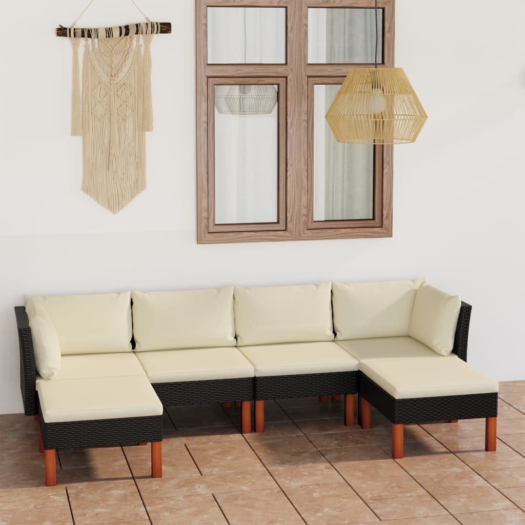 6-delige Loungeset met kussens poly rattan zwart is nu te koop bij PeponiXL, paradijselijk wonen!