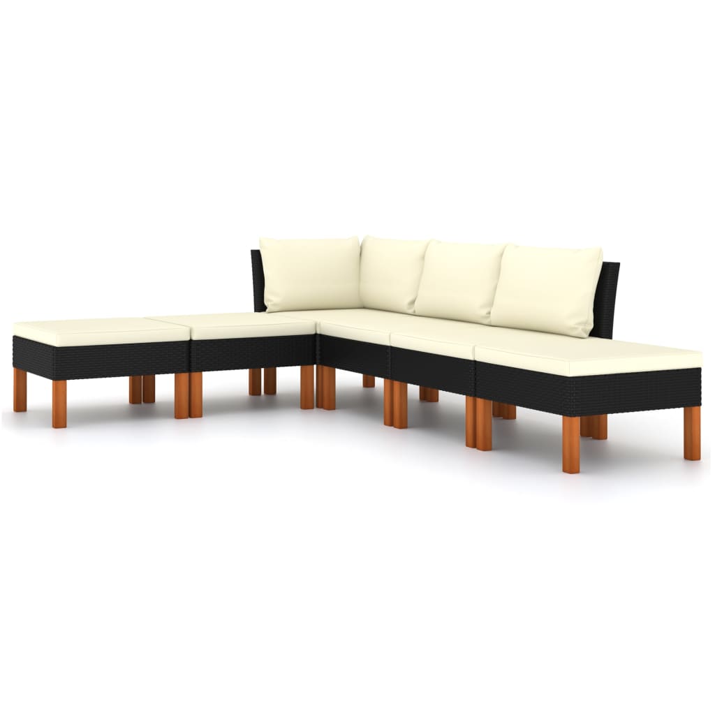 6-delige Loungeset met kussens poly rattan zwart is nu te koop bij PeponiXL, paradijselijk wonen!
