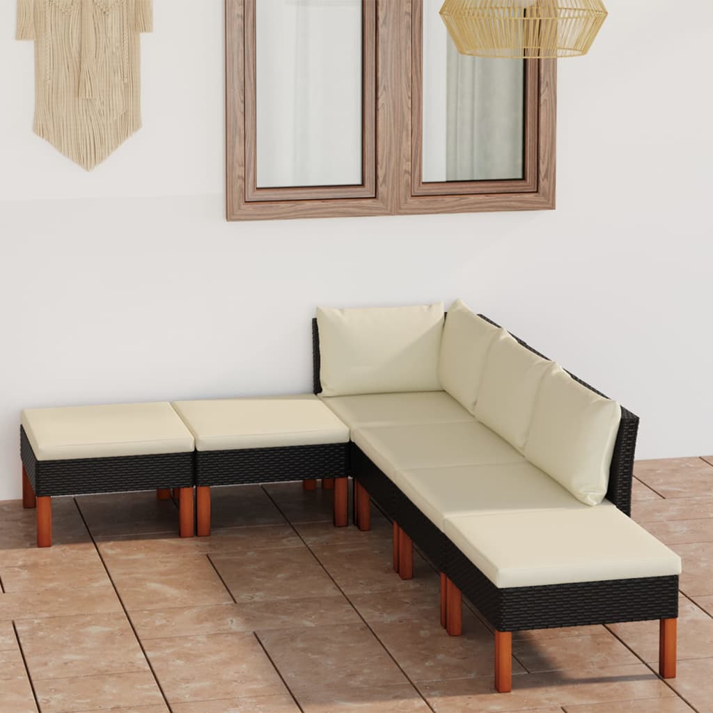 6-delige Loungeset met kussens poly rattan zwart is nu te koop bij PeponiXL, paradijselijk wonen!