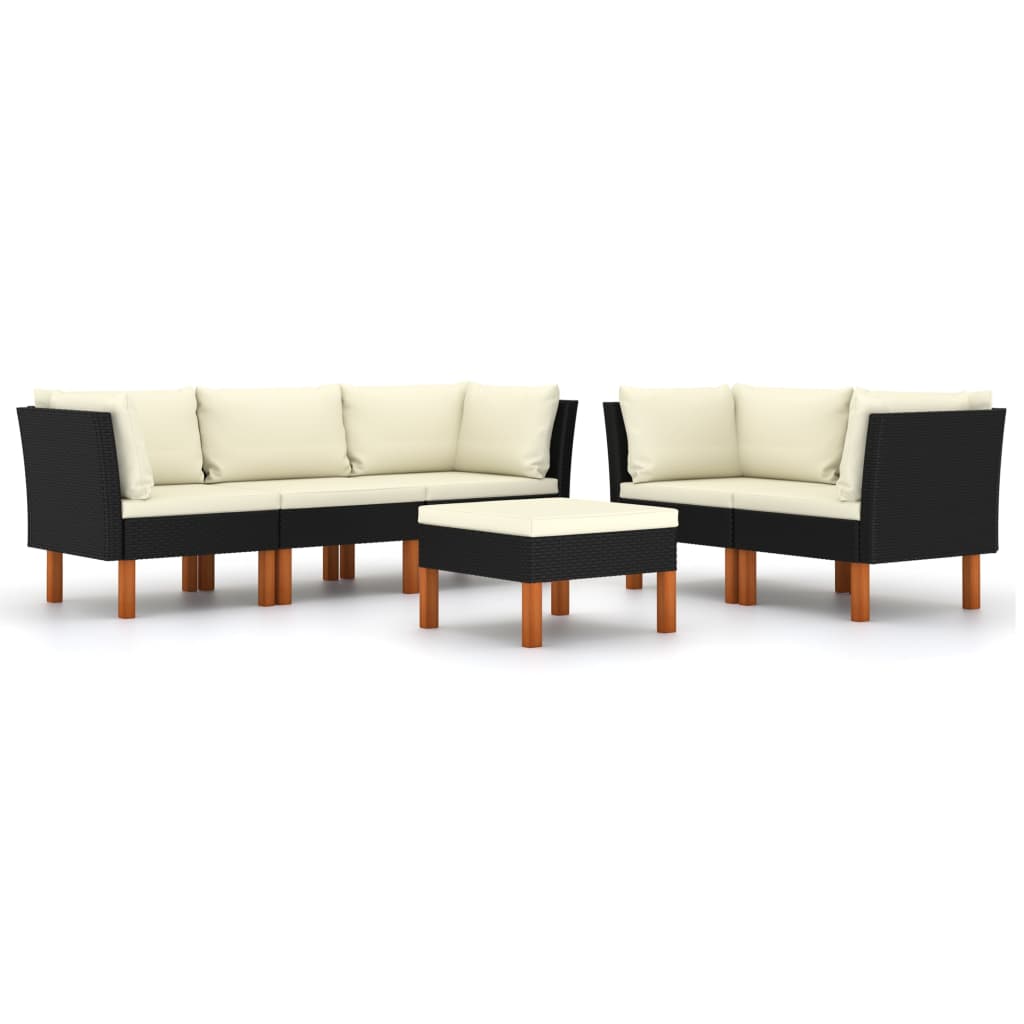 6-delige Loungeset met kussens poly rattan zwart is nu te koop bij PeponiXL, paradijselijk wonen!