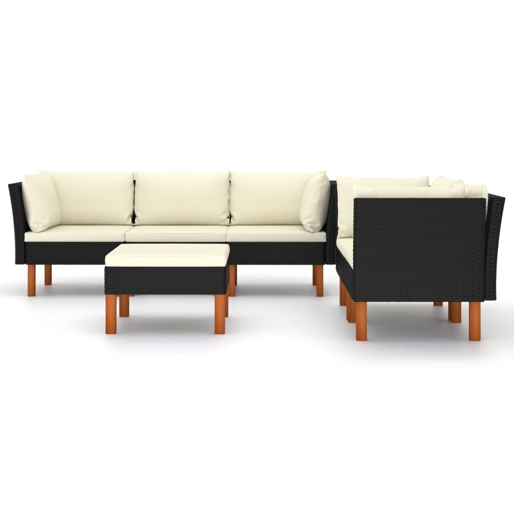 6-delige Loungeset met kussens poly rattan zwart is nu te koop bij PeponiXL, paradijselijk wonen!