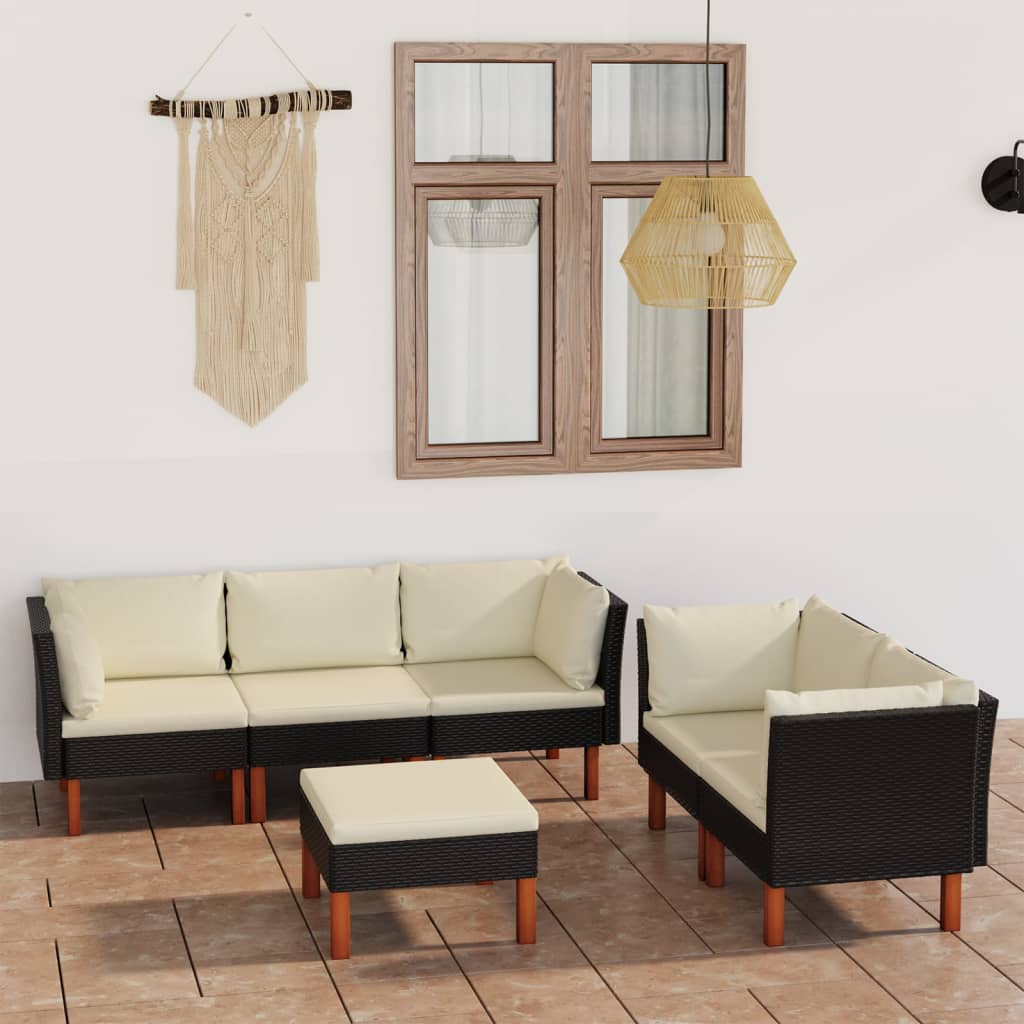 6-delige Loungeset met kussens poly rattan zwart is nu te koop bij PeponiXL, paradijselijk wonen!