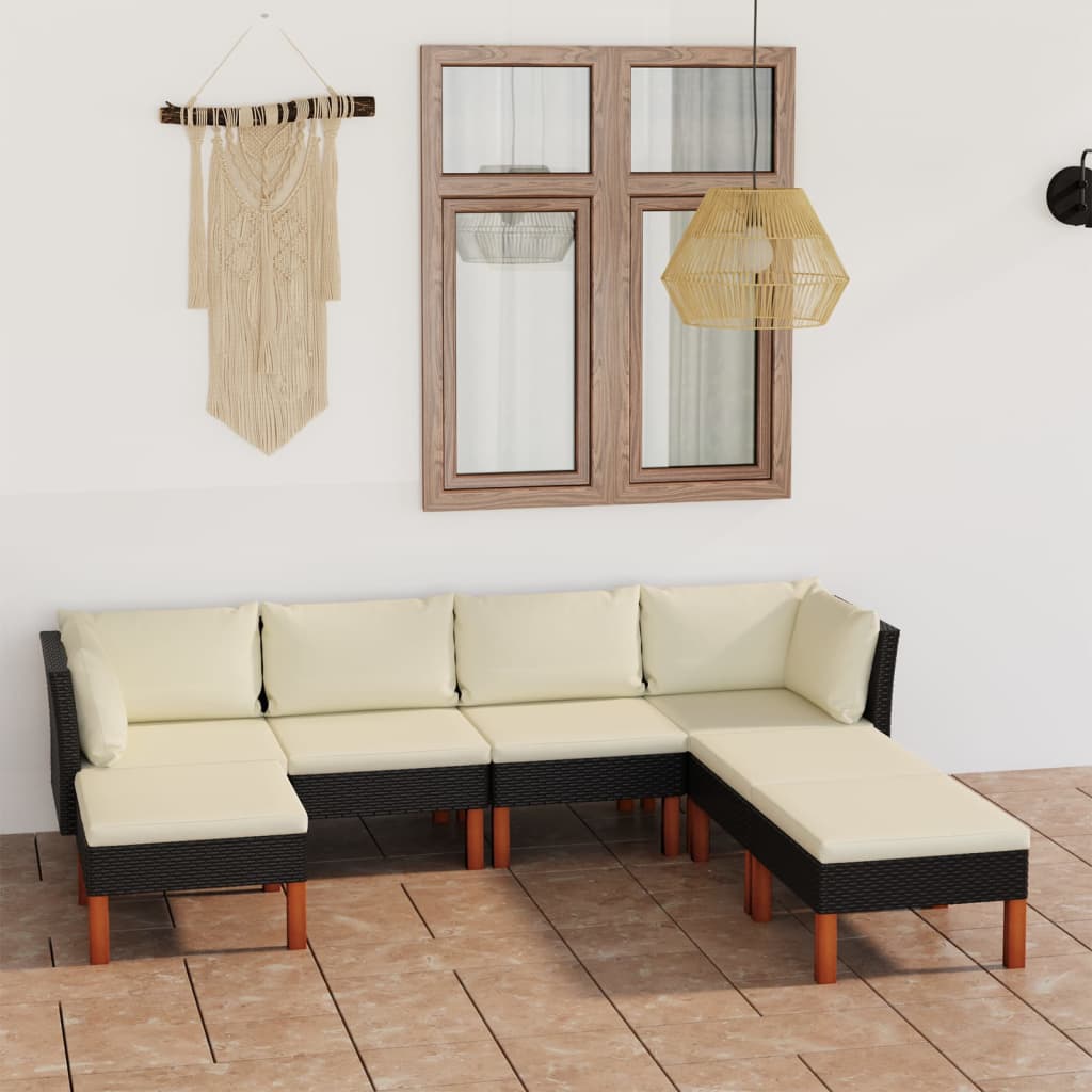 7-delige Loungeset met kussens poly rattan zwart is nu te koop bij PeponiXL, paradijselijk wonen!