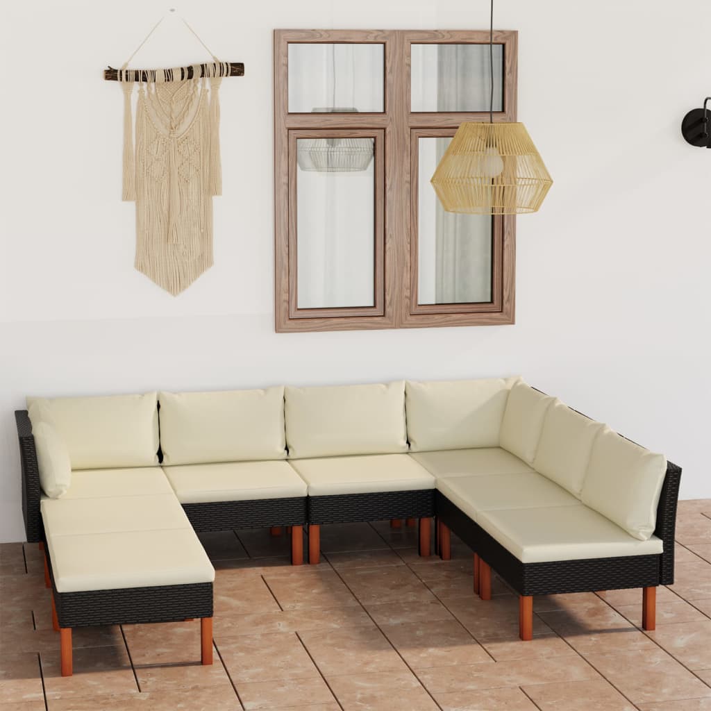 8-delige Loungeset met kussens poly rattan zwart is nu te koop bij PeponiXL, paradijselijk wonen!