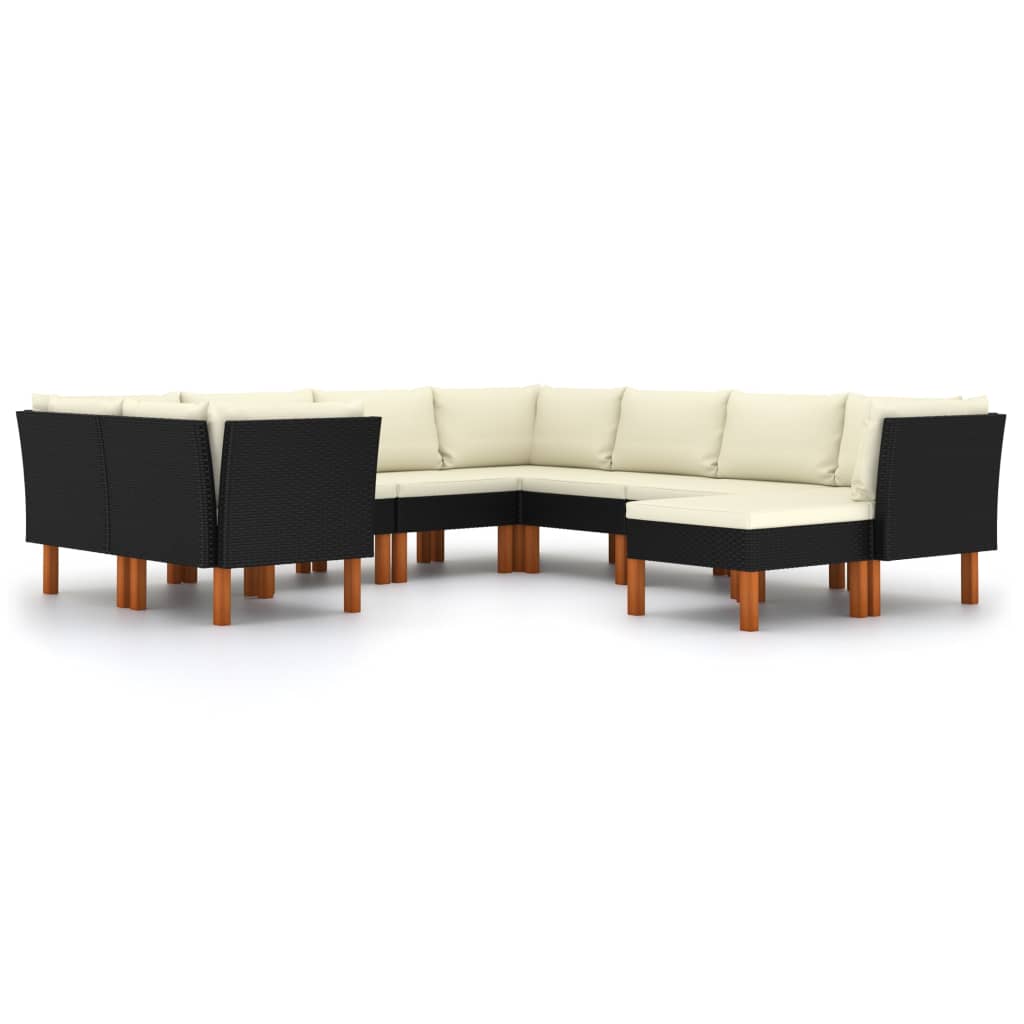 9-delige Loungeset met kussens poly rattan zwart is nu te koop bij PeponiXL, paradijselijk wonen!