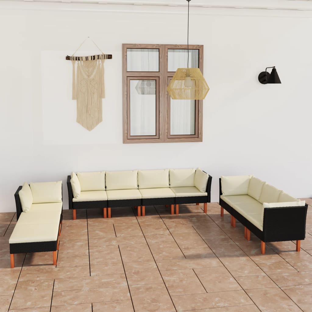 10-delige Loungeset met kussens poly rattan zwart is nu te koop bij PeponiXL, paradijselijk wonen!