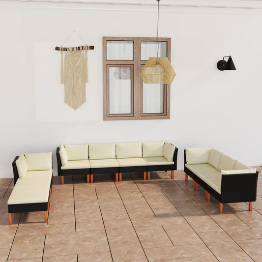 10-delige Loungeset met kussens poly rattan zwart is nu te koop bij PeponiXL, paradijselijk wonen!
