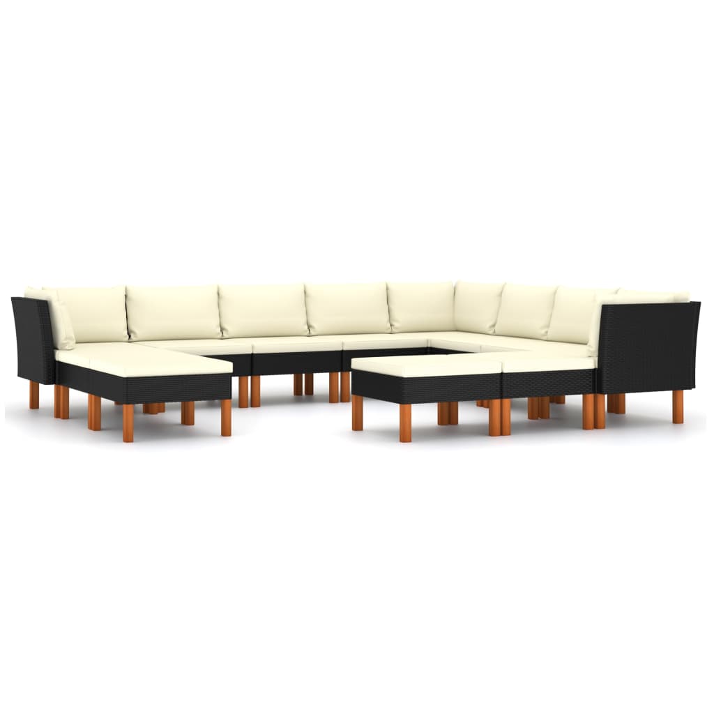 12-delige Loungeset met kussens poly rattan zwart is nu te koop bij PeponiXL, paradijselijk wonen!