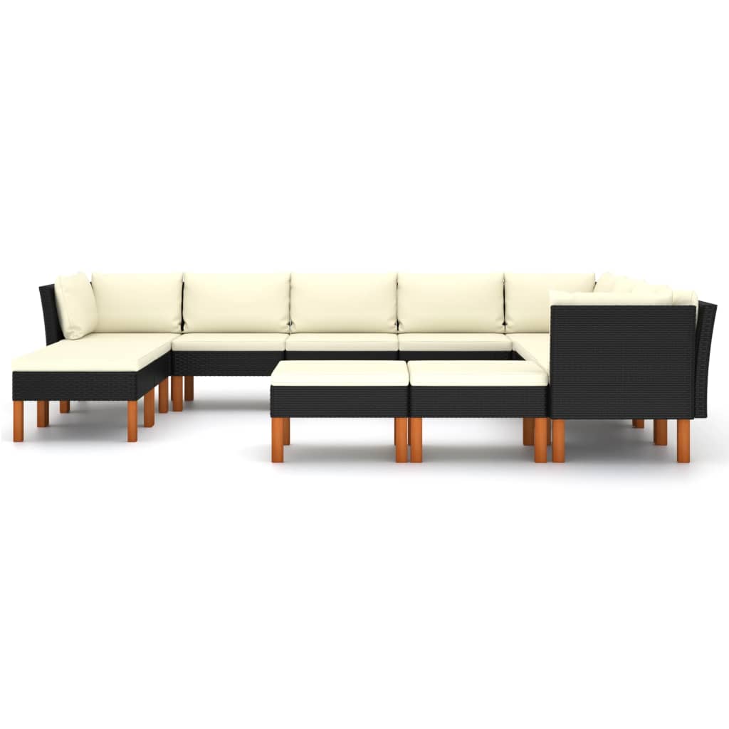 12-delige Loungeset met kussens poly rattan zwart is nu te koop bij PeponiXL, paradijselijk wonen!