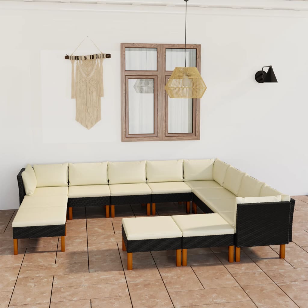 12-delige Loungeset met kussens poly rattan zwart is nu te koop bij PeponiXL, paradijselijk wonen!