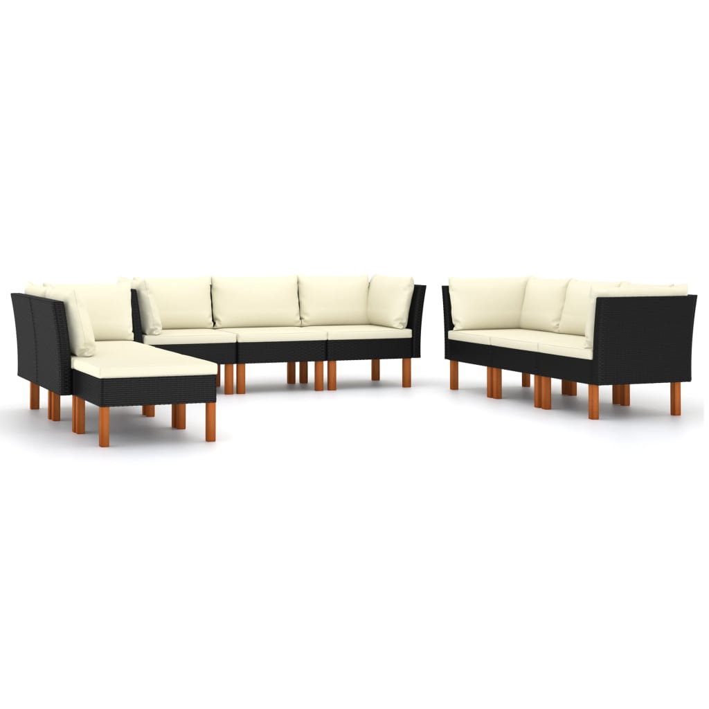 9-delige Loungeset met kussens poly rattan zwart is nu te koop bij PeponiXL, paradijselijk wonen!